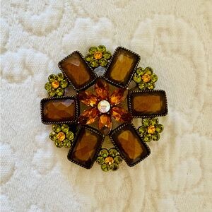 Vintage Style Brooch with Amber and Green Stones